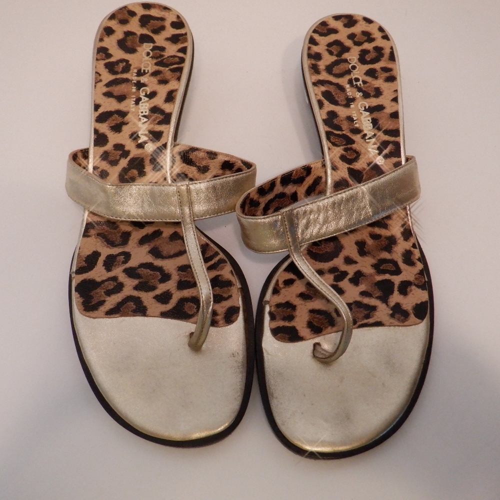 Dolce & Gabbana animal print and gold sandals, size 6.5